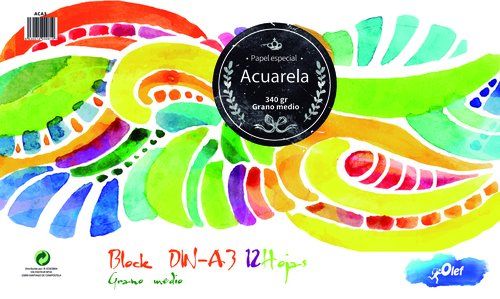 BLOC DE DIBUJO OLEF ACUARELA ENCOLADO LISO GRANO M