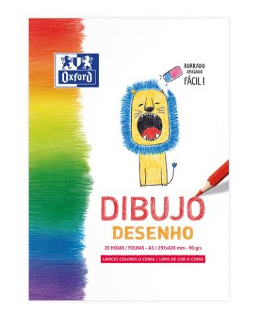 BLOC DE DIBUJO OXFORD KIDS ENCOLADO LISO A3 90g 20