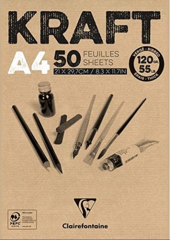BLOC DE DIBUJO CLAIREFONTAINE KRAFT ENCOLADO MARRO