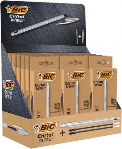 BOLIGRAFO BIC CRISTAL RE´NEW METAL EXPOSITOR de 21
