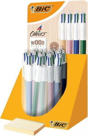 BOLIGRAFO de 4 COLORES BIC WOOD EXPOSITOR de 30