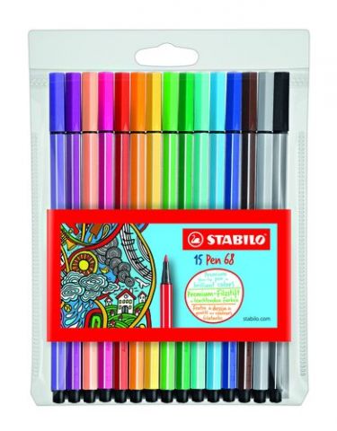 ROTULADOR FIBRA STABILO PEN 68 CAJA PLASTICO de 15
