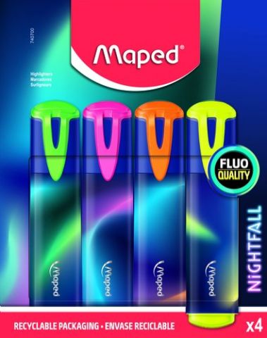 MARCADOR FLUOR MAPED NIGHTFALL  PACK de 4