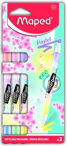 MARCADOR FLUOR MAPED FLUO DUO PASTEL BLISTER DE 3