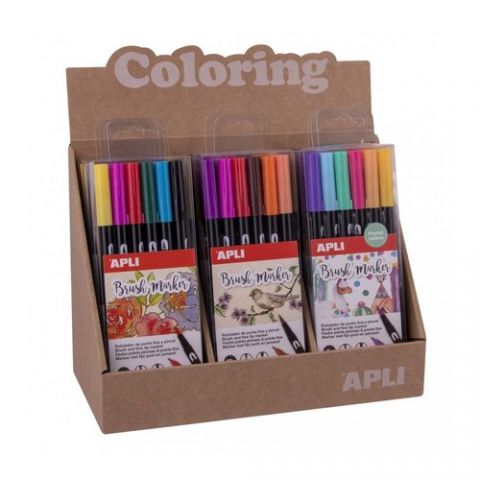 ROTULADOR APLI DOBLE PUNTA PINCEL EXPOSITOR DE 8 S