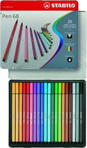 ROTULADOR FIBRA STABILO PEN 68 CAJA METALICA de 20
