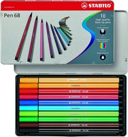 ROTULADOR FIBRA STABILO PEN 68 CAJA METALICA de 10