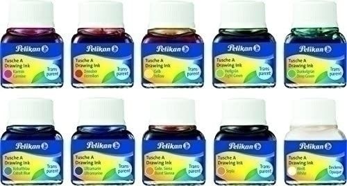 TINTA CHINA PELIKAN FRASCO 10 ml. SURTIDO DE 10 CO