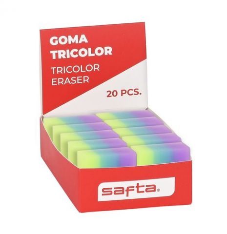 GOMA de BORRAR SAFTA PVC TRICOLOR EXPOSITOR de 20