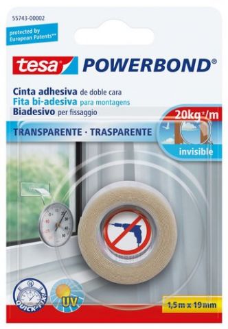 CINTA DOBLE CARA TESA 1,5x19 TRANSPARENT