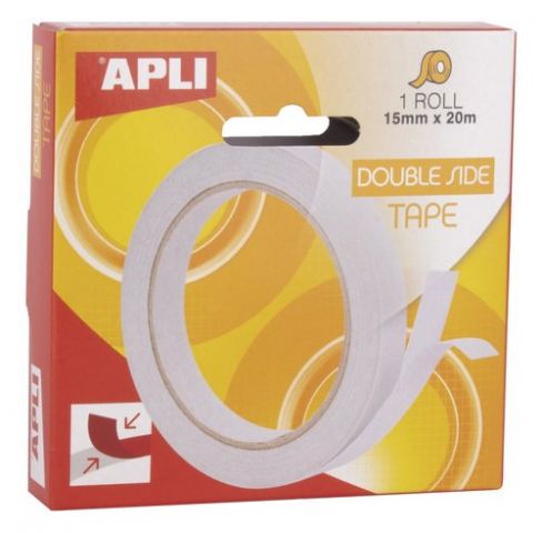 CINTA ADHESIVA DOBLE CARA APLI rollo 20m x 15mm