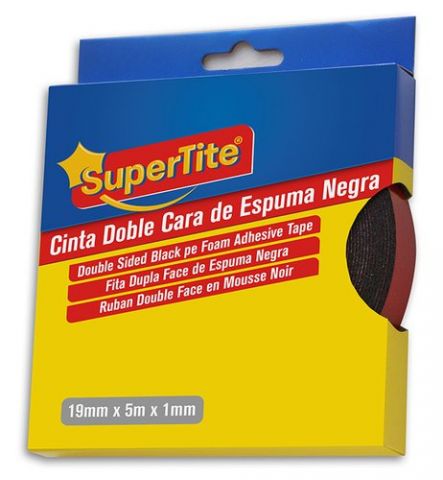 CINTA DOBLE CARA SUPERTITE rollo 5m x 19mm NEGRA