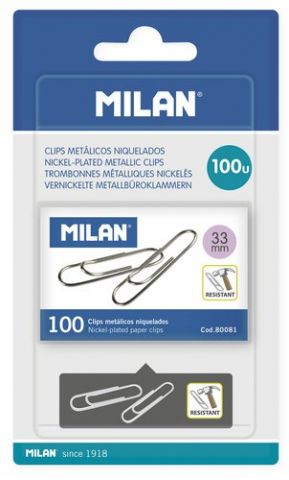 CLIP MILAN (33 mm) LABIADO NIQUELADO CAJA de 100