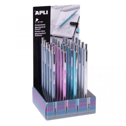 PORTAMINAS APLI 0,7 mm METAL COLORS EXPOSITOR DE 2