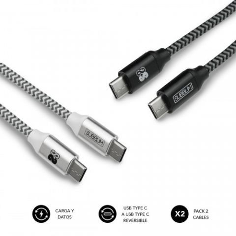 SUBBLIM PACK 2 CABLES USB TIPO USB-C A USB-C 1 M B