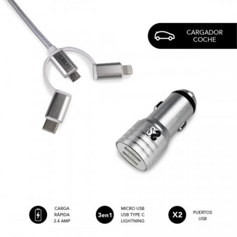 SUBBLIM Cargador Coche 2xUSB Dual Car Charger Alum