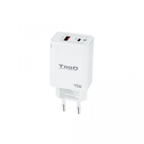 TooQ Cargador de Pared GaN USB-C/PD + USB-A/QC 45W