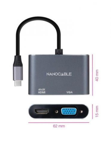 NANOCABLE CONVERSOR USB-C/M A HDMI/H-VGA/H 4K GRIS