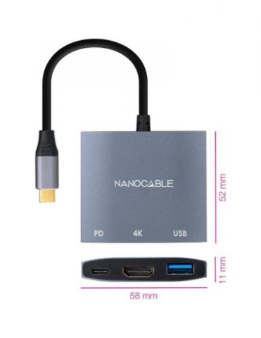 NANOCABLE CONVERSOR USB-C A HDMI/H-USB3.0/H-USB-C