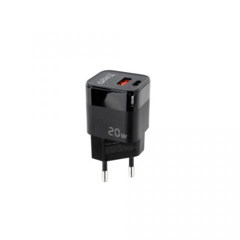 TooQ Cargador de Pared USB-C/PD + USB-A/QC 20W, Ne