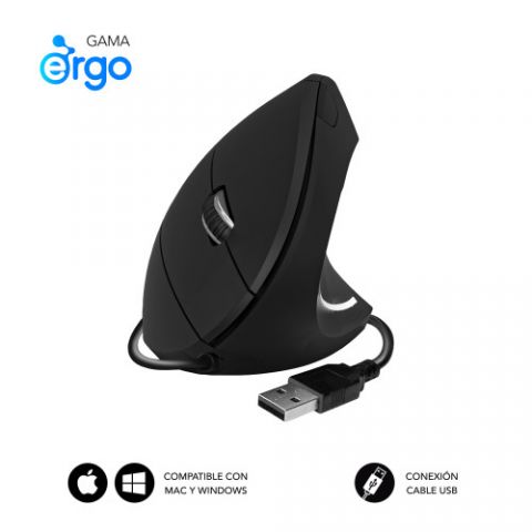 SUBBLIM Ratón GLIDE VERTICAL ERGO WIRED MOUSE BLAC