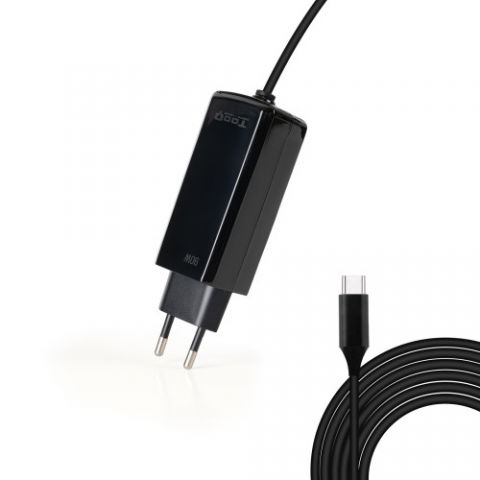 TooQ Cargador de portátil GAN USB-C PD 90W, Negro