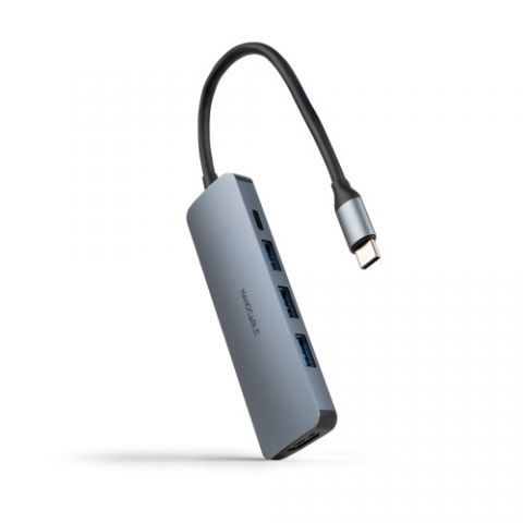 NANOCABLE HUB USB-C 3xUSB-A+USB-C CARGA+HDMI, GRIS