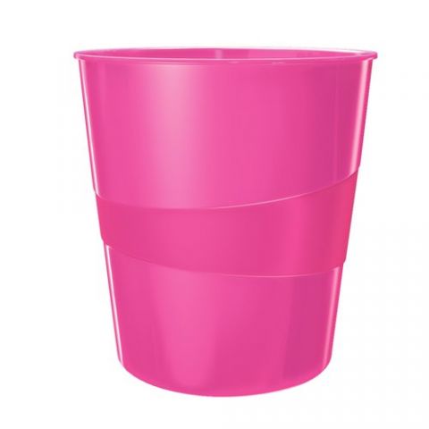 PAPELERA PLASTICO CERRADA LEITZ WOW 15L FUCSIA