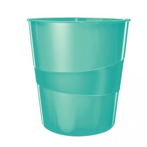 PAPELERA PLASTICO CERRADA LEITZ WOW 15L TURQUESA