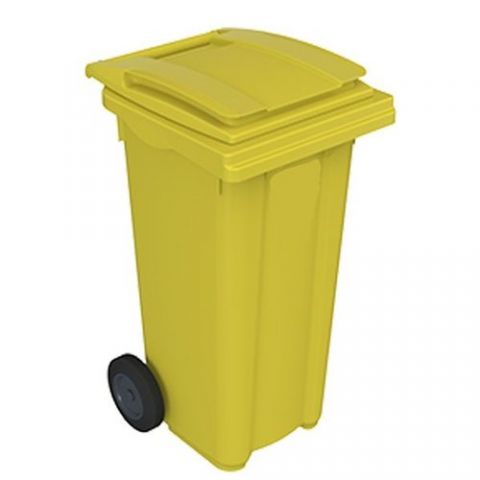 CUBO MULTIUSOS CON RUEDAS 120 LITROS TAPA AMARILLO