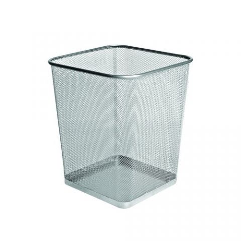PAPELERA METALICA FOROFIS MALLA CUADRADA PLATEADA