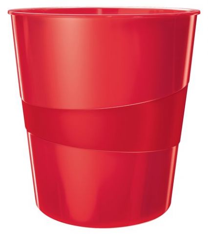 PAPELERA PLASTICO CERRADA LEITZ WOW 15L ROJO