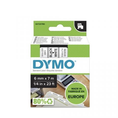 CINTA de ROTULAR DYMO LM D1 7m  6mm NEGRO sobre BL