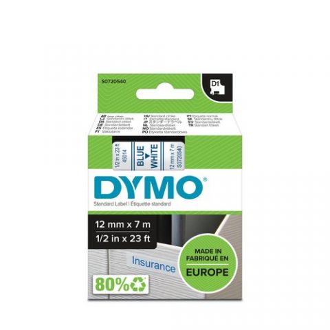 CINTA de ROTULAR DYMO LM D1 7m 12mm AZUL sobre BLA