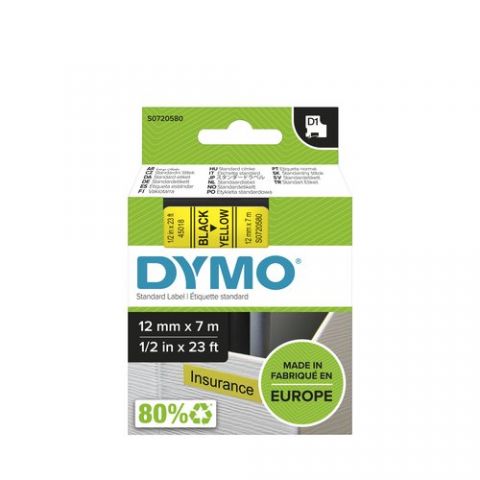 CINTA de ROTULAR DYMO LM D1 7m 12mm NEGRO sobre AM