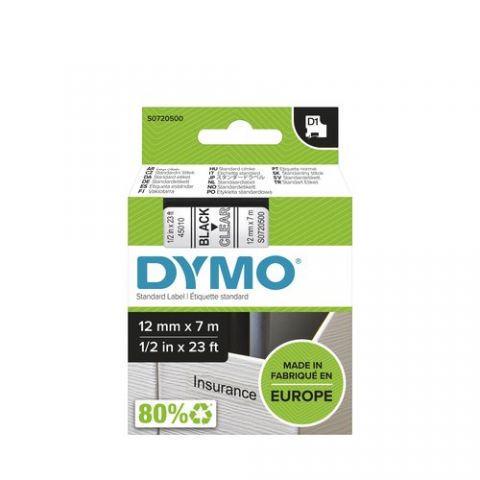 CINTA de ROTULAR DYMO LM D1 7m 12mm NEGRO sobre TR