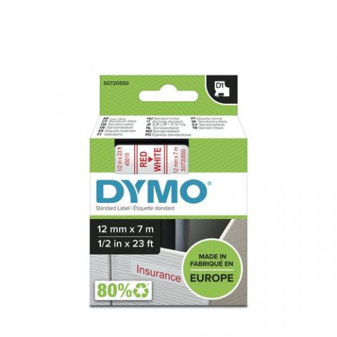 CINTA de ROTULAR DYMO LM D1 7m 12mm ROJO sobre BLA