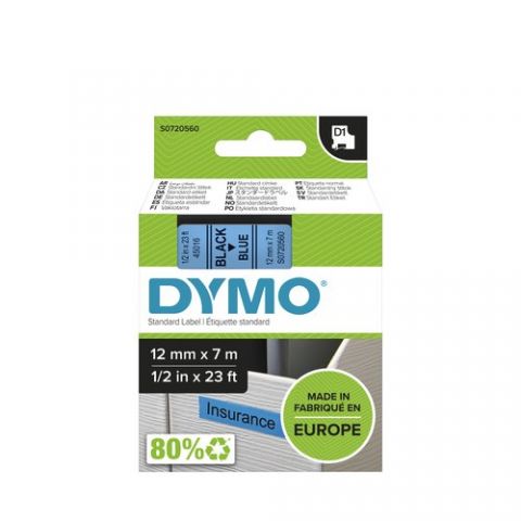 CINTA de ROTULAR DYMO LM D1 7m 12mm NEGRO sobre AZ
