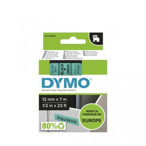 CINTA de ROTULAR DYMO LM D1 7m 12mm NEGRO sobre VE