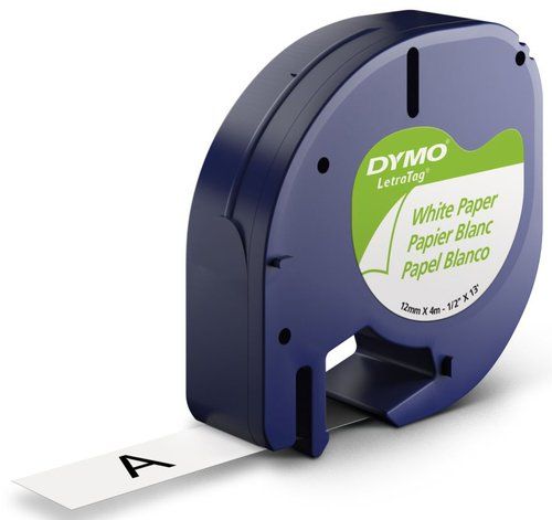 CINTA de ROTULAR DYMO LETRATAG PAPEL 4m 12mm NEGRO