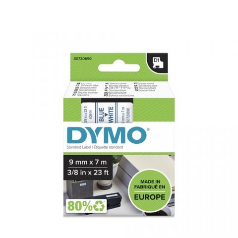 CINTA de ROTULAR DYMO LM D1 7m  9mm AZUL sobre BLA