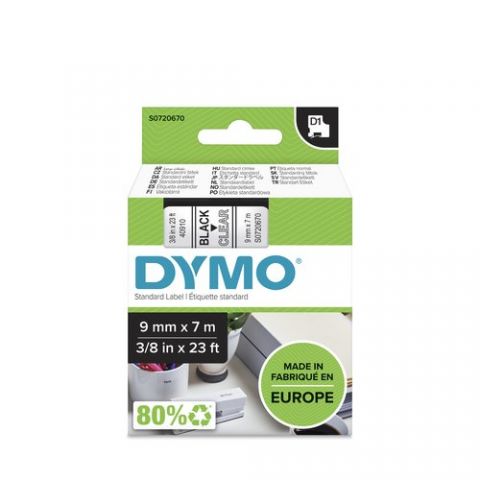 CINTA de ROTULAR DYMO LM D1 7m  9mm NEGRO sobre TR