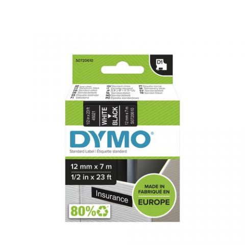 CINTA de ROTULAR DYMO LM D1 7m 12mm BLANCO sobre N