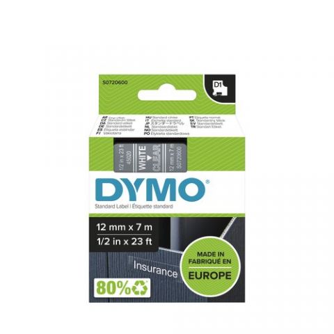 CINTA de ROTULAR DYMO LM D1 7m 12mm BLANCO sobre T