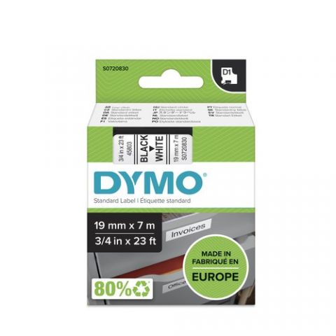 CINTA de ROTULAR DYMO LM D1 7m 19mm NEGRO sobre BL