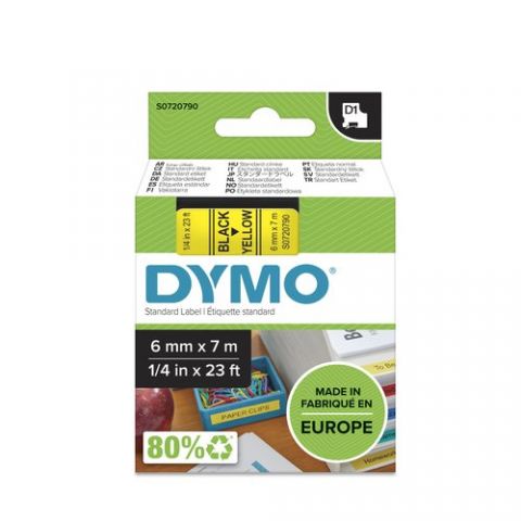 CINTA de ROTULAR DYMO LM D1 7m  6mm NEGRO sobre AM
