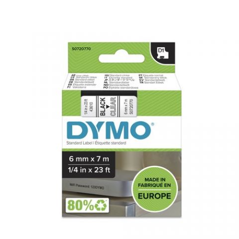 CINTA de ROTULAR DYMO LM D1 7m  6mm NEGRO sobre TR