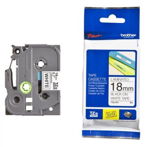 CINTA de ROTULAR BROTHER LAMINADA 8m 18mm NEGRO so