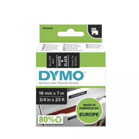 CINTA de ROTULAR DYMO LM D1 7m 19mm BLANCO sobre N