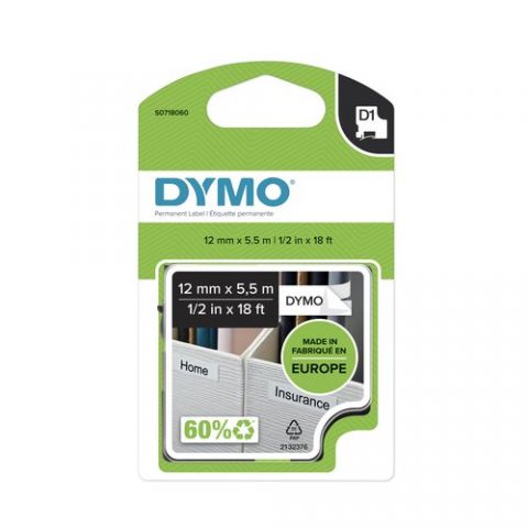 CINTA de ROTULAR DYMO LM D1 POLYESTER 5,5m 12mm NE